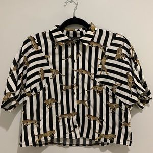 Topshop Striped Cheetah Blouse